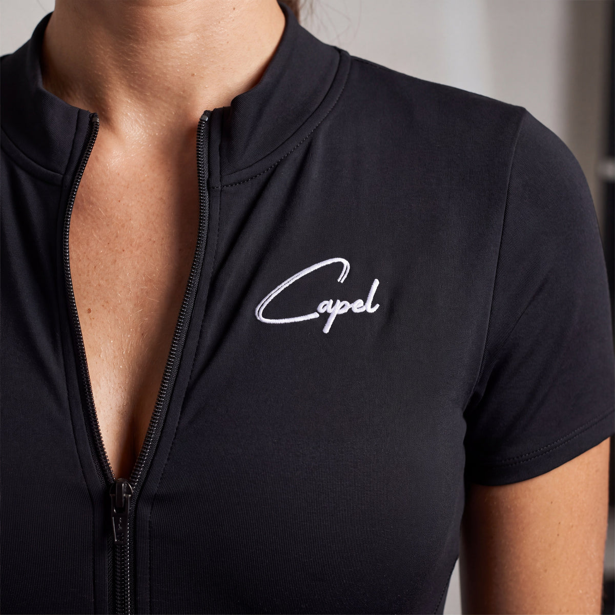CAPEL Women's Quarter-Zip Short Sleeve Romper Black