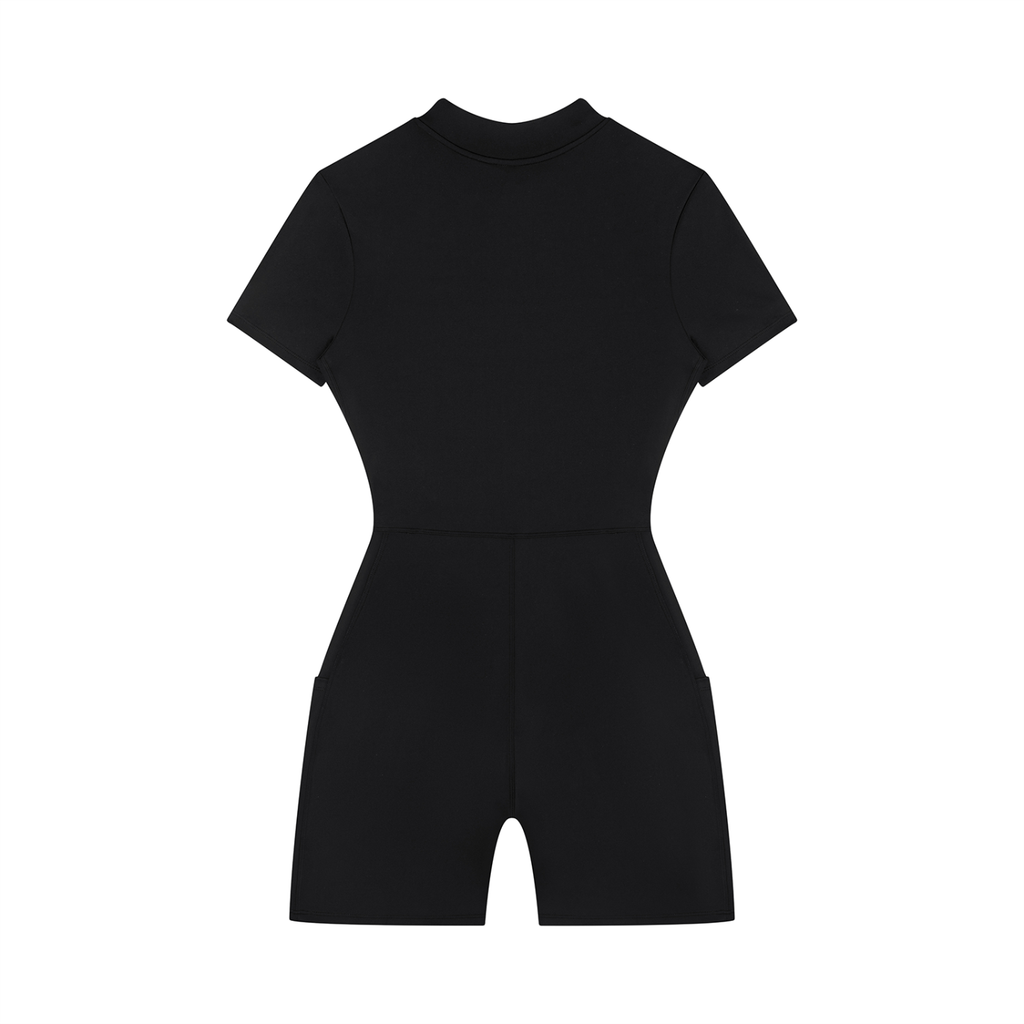 CAPEL Women's Quarter-Zip Short Sleeve Romper Black