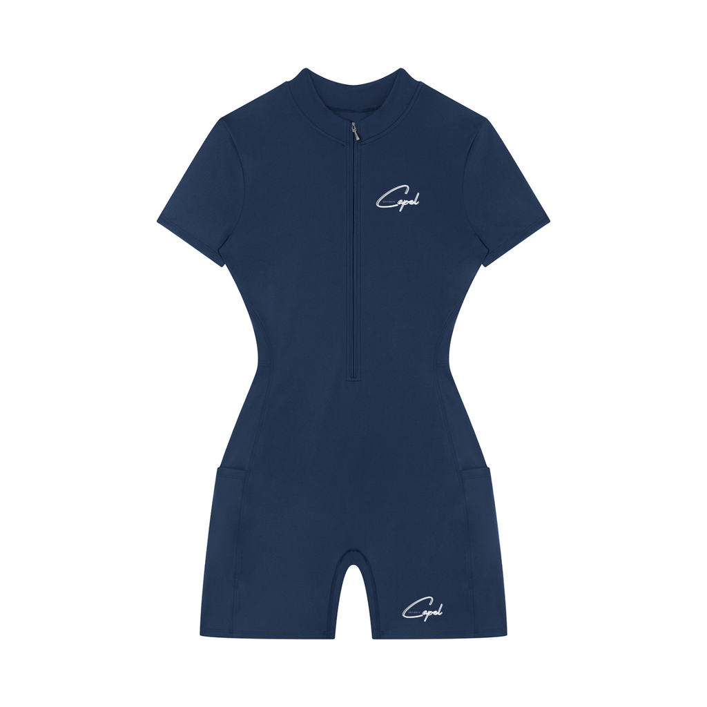 CAPEL Women's Quarter-Zip Short Sleeve Romper Blue