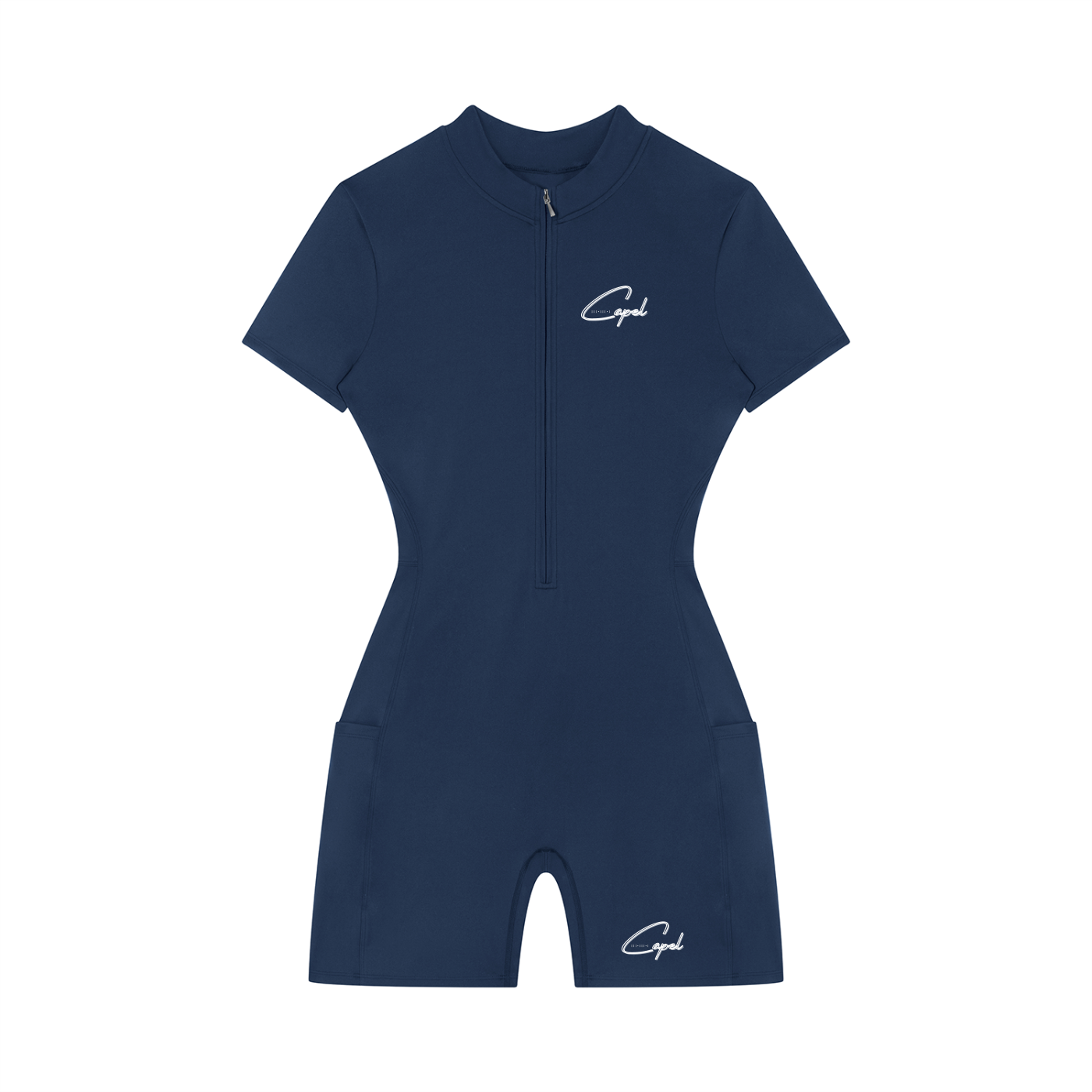 CAPEL Women's Quarter-Zip Short Sleeve Romper Blue