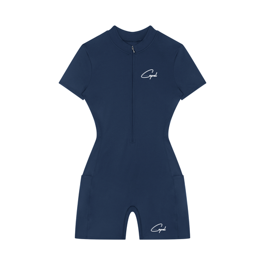 CAPEL Women's Quarter-Zip Short Sleeve Romper Blue