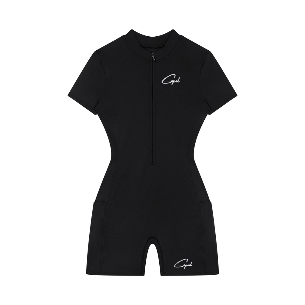 CAPEL Women's Quarter-Zip Short Sleeve Romper Black