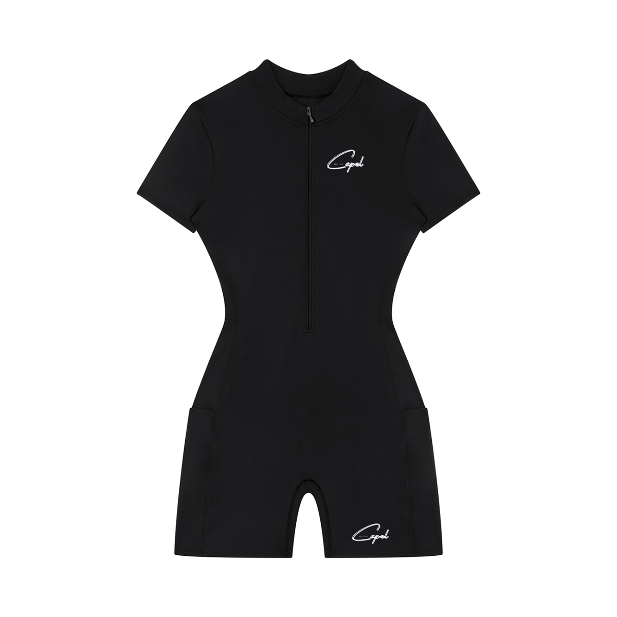 CAPEL Women's Quarter-Zip Short Sleeve Romper Black