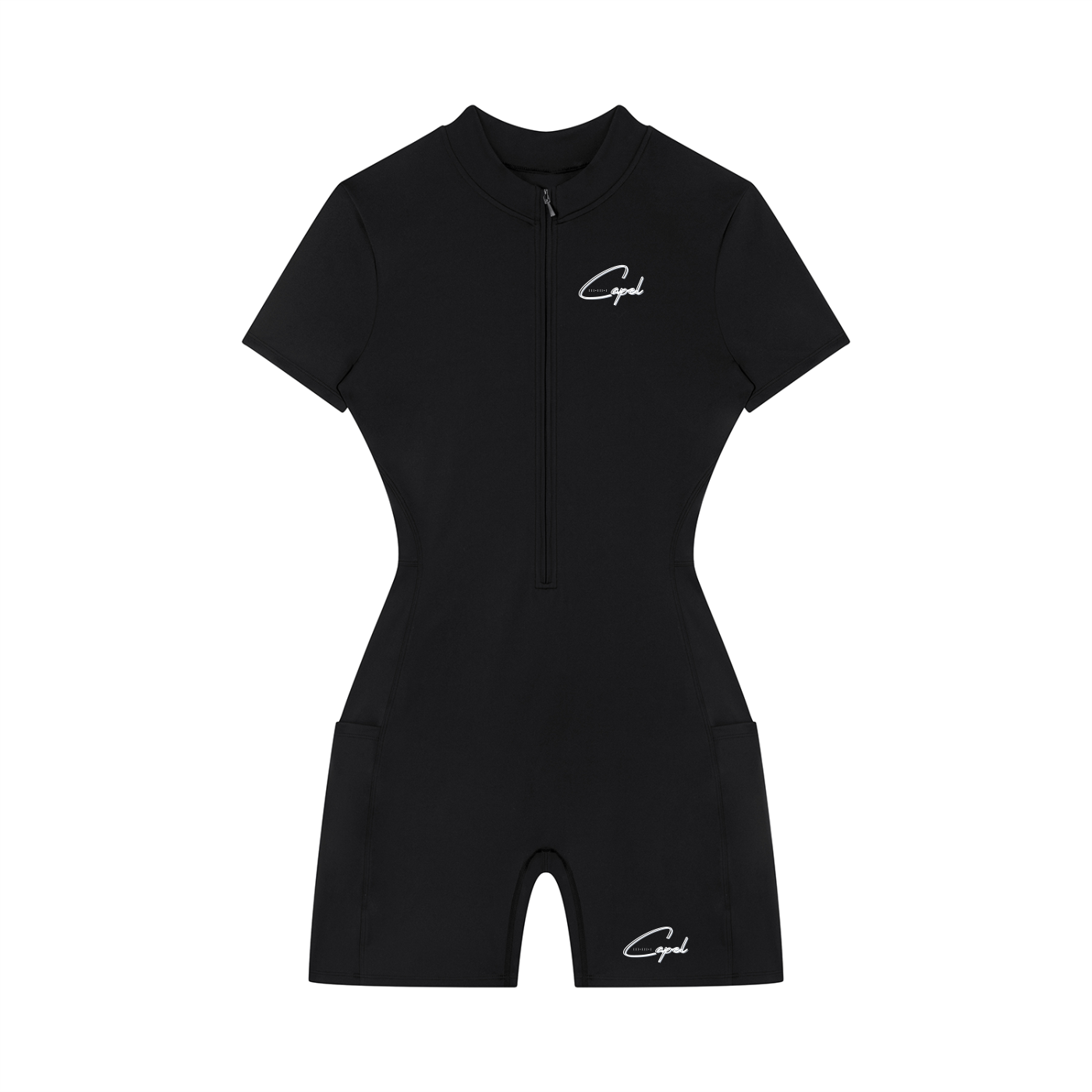 CAPEL Women's Quarter-Zip Short Sleeve Romper Black