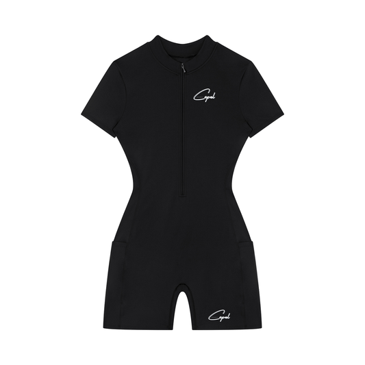 CAPEL Women's Quarter-Zip Short Sleeve Romper Black